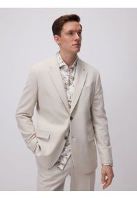 Reserved - Marynarka slim fit z domieszką lnu - beżowy. Kolor: beżowy. Materiał: len #1