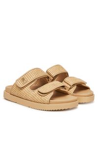 TOMMY HILFIGER - Tommy Hilfiger Klapki Double Strap Raffia FW0FW08940 Beżowy. Kolor: beżowy. Materiał: syntetyk #4
