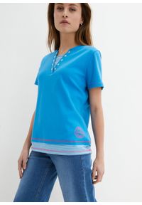 bonprix - Shirt bawełniany, w optyce 2 w 1. Kolor: niebieski. Materiał: bawełna #1
