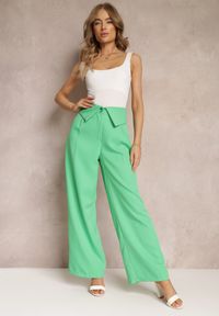 Renee - Zielone Szerokie Spodnie z Wysokim Stanem i Kieszeniami Callista. Stan: podwyższony. Kolor: zielony. Materiał: tkanina. Wzór: gładki. Styl: elegancki #3