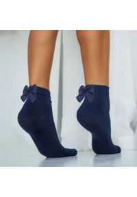 Milena - Skarpetki damskie z kokardą rypsową 742 granat. Kolor: niebieski. Materiał: elastan, bawełna, poliamid, materiał #1