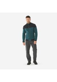 quechua - Polar turystyczny męski Quechua SH100 Warm. Kolor: wielokolorowy, czarny, niebieski, zielony. Materiał: tkanina, elastan, prążkowany, materiał, poliester