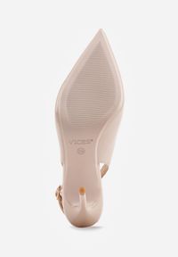 Renee - Beżowe Szpilki Slingback VICES z Lakierowanym Połyskiem i Skórzaną Wkładką Marinja. Nosek buta: szpiczasty. Kolor: beżowy. Materiał: skóra, lakier. Obcas: na szpilce. Styl: elegancki, wizytowy #7