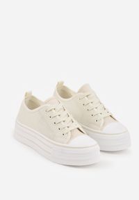 Renee - Beżowe Plecione Trampki na Platformie Irivana. Kolor: beżowy. Materiał: zamsz, jeans. Szerokość cholewki: normalna. Wzór: haft. Obcas: na platformie. Styl: sportowy, boho #8