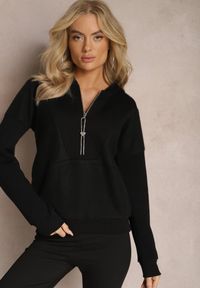 Renee - Czarna Bawełniana Bluza z Suwakiem i Kapturem Irise. Typ kołnierza: kaptur. Kolor: czarny. Materiał: bawełna