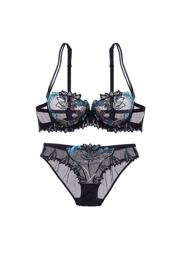 Intica - Komplet bielizny z subtelnym haftem na każdą okazję Jackie. Kolor: czarny. Materiał: materiał. Wzór: haft