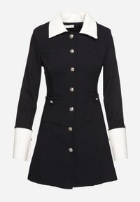 Born2be - Granatowa Sukienka z Usztywnioną Linią Ramion z Guzikami Sewiana. Kolor: niebieski. Materiał: skóra #3