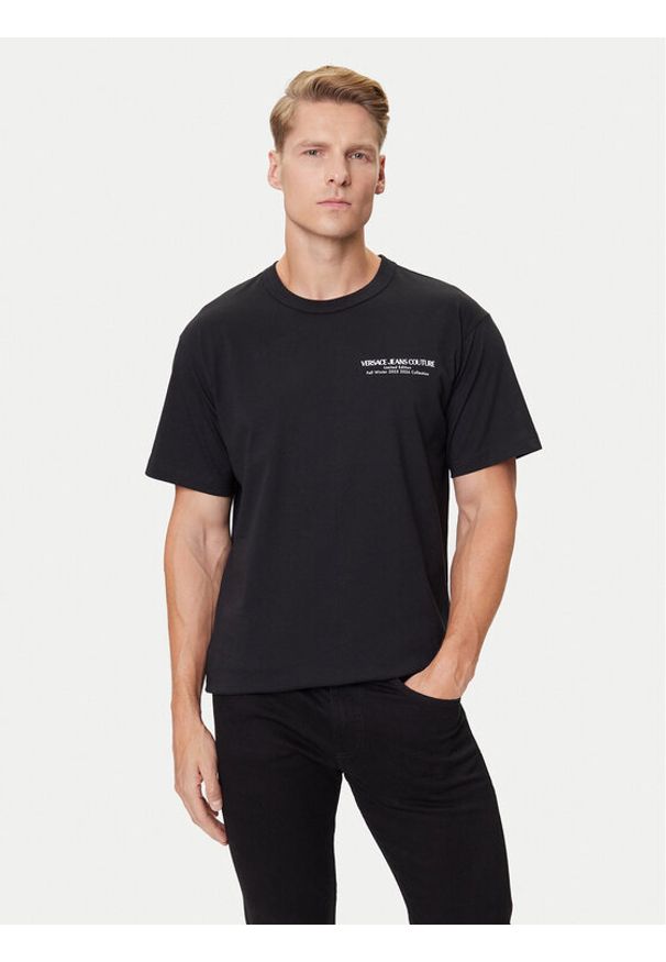 Versace Jeans Couture T-Shirt 79GAHE10 CJ00E Czarny Regular Fit. Kolor: czarny. Materiał: bawełna