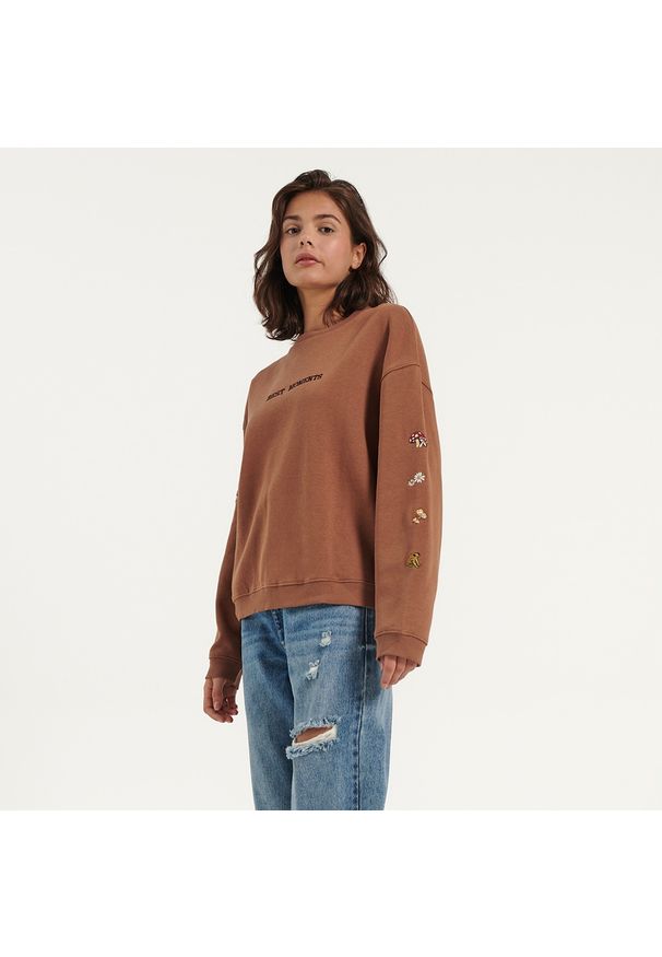House - Bluza z haftem Best Moments brązowa - Brązowy. Kolor: brązowy. Wzór: haft
