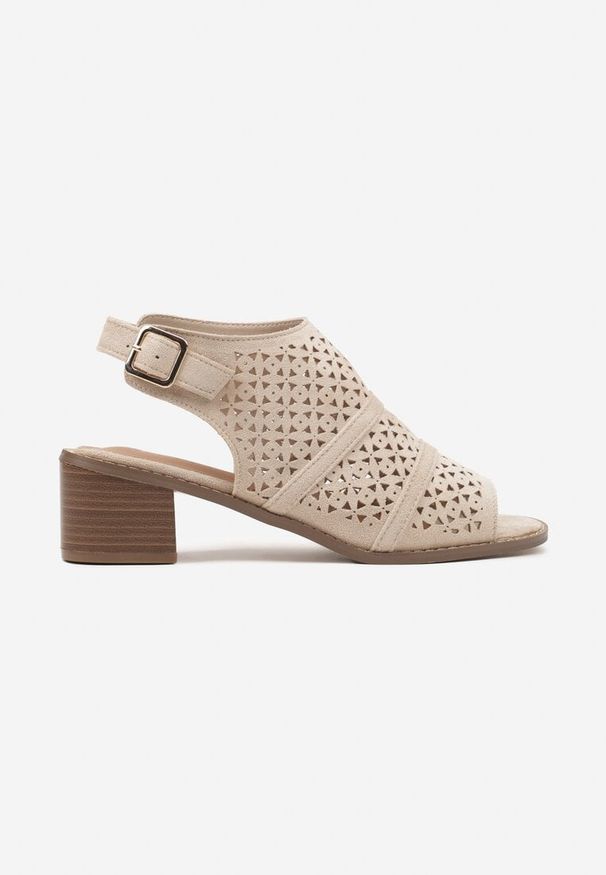 Born2be - Beżowe Sandały Botki na Słupku z Ażurową Cholewką i Noskiem Peep Toe Lanira. Okazja: na co dzień. Nosek buta: otwarty. Kolor: beżowy. Materiał: jeans. Wzór: ażurowy. Obcas: na słupku. Styl: elegancki, casual