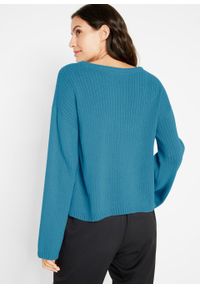 Sweter boxy bonprix matowy niebieski. Kolor: niebieski. Materiał: materiał, bawełna #5