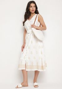 Born2be - Biała Wiskozowa Sukienka Koszulowa w Hafty z Paskiem Araverra. Okazja: na co dzień. Kolor: biały. Materiał: wiskoza. Wzór: haft. Sezon: wiosna, lato. Typ sukienki: koszulowe. Styl: klasyczny, casual, elegancki #3