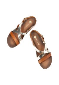 Brązowe Sandały Armodo Modne Obuwie Damskie. Zapięcie: rzepy. Kolor: brązowy. Materiał: skóra, jeans. Sezon: lato #2