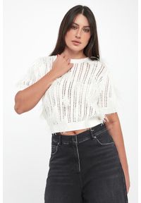 Twinset Milano - Sweter damski ażurowy z piórkami TWINSET. Wzór: ażurowy #1