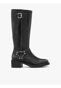 Ryłko - Czarne kozaki biker boots ze skóry licowej. Okazja: na co dzień. Zapięcie: zamek. Kolor: szary. Materiał: skóra. Szerokość cholewki: normalna. Obcas: na obcasie. Styl: rockowy, street, casual. Wysokość obcasa: średni #1