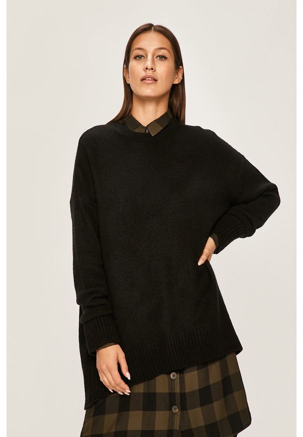 ANSWEAR - Answear - Sweter. Kolor: czarny. Materiał: poliester, dzianina, elastan. Wzór: gładki