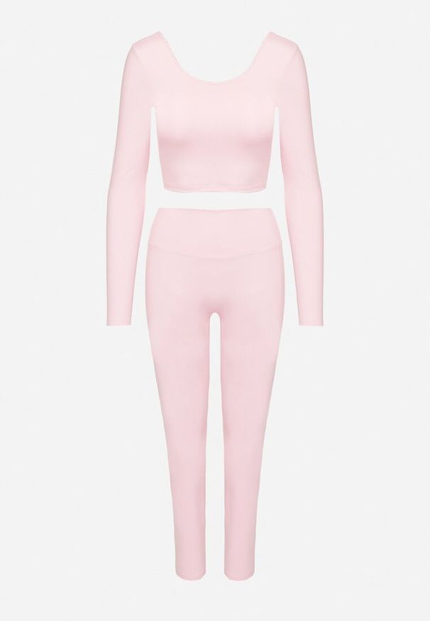 Born2be - Różowy Komplet Sportowy Legginsy i Bluzka z Odkrytymi Plecami Dasalla. Kolor: różowy