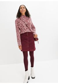bonprix - Spódnica sztruksowa ze stretchem i plisą guzikową. Kolor: czerwony. Materiał: sztruks #3