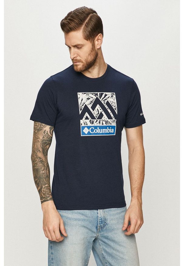 columbia - Columbia - T-shirt. Okazja: na co dzień. Kolor: niebieski. Wzór: nadruk. Styl: casual