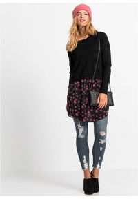 bonprix - Sweter z wstawką w optyce spódnicy. Kolor: czarny. Materiał: materiał. Długość rękawa: długi rękaw #3
