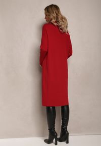 Renee - Bordowa Basic Sukienka Midi ze Sweterkowej Dzianiny z Szerokim Golfem Amille. Typ kołnierza: golf. Kolor: czerwony. Materiał: dzianina. Typ sukienki: proste. Długość: midi #3
