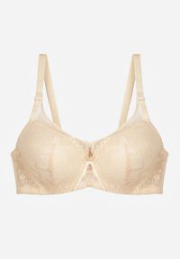 Born2be - Beżowy Biustonosz z Koronką i Transparentną Wstawką Heliphine. Kolor: beżowy. Materiał: koronka. Wzór: koronka #3