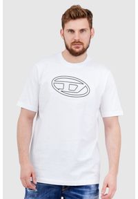 Diesel - DIESEL Biały t-shirt męski z wytłaczanym logo, Rozmiar L. Kolor: biały. Materiał: prążkowany