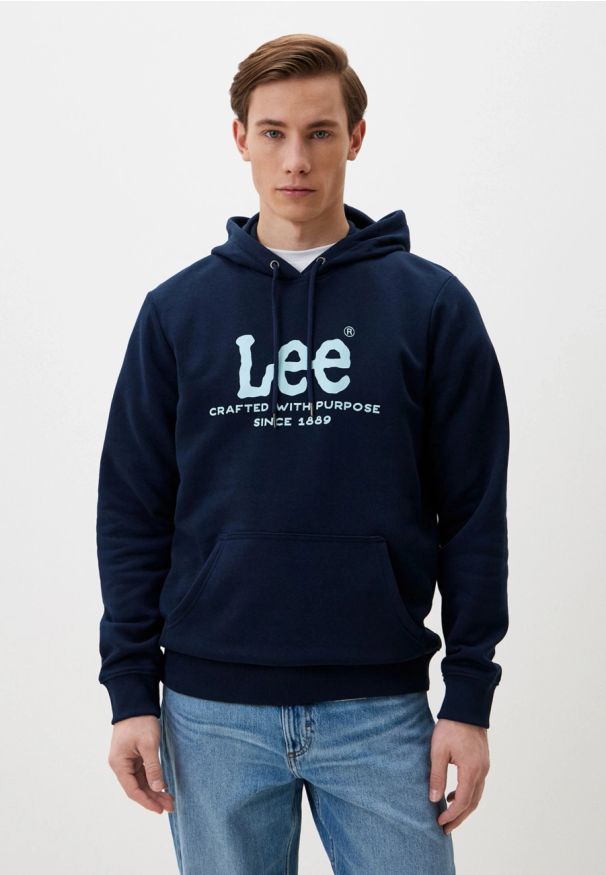 Lee - LEE MĘSKA BLUZA Z KAPTUREM LEE LOGO HOODIE EMPEROR NAVY 112358010. Typ kołnierza: kaptur