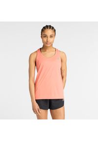 Koszulka damska New Balance WT51253FAR – pomarańczowa. Kolor: pomarańczowy. Materiał: poliester. Wzór: aplikacja. Sport: fitness