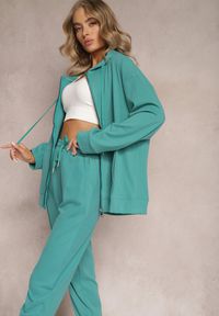Renee - Miętowy Komplet Dresowy z Bluzą i Spodniami Deparisa. Kolor: miętowy. Materiał: dresówka #1
