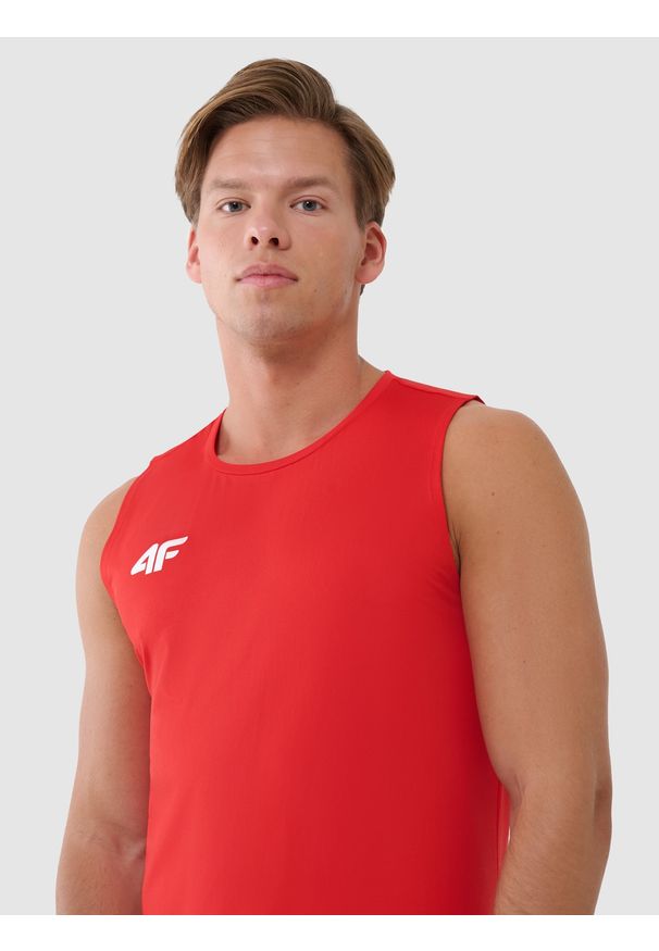 4f - 4F Tank top treningowy szybkoschnący męski - czerwony 3XL. Kolor: czerwony. Materiał: dzianina, włókno, syntetyk, materiał, elastan. Wzór: gładki, ze splotem, jednolity. Sport: fitness