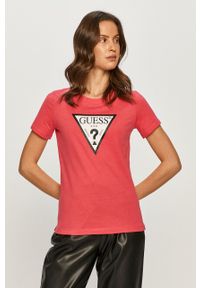 Guess - T-shirt W1RI00.I3Z11. Okazja: na co dzień. Kolor: różowy. Materiał: dzianina. Wzór: nadruk. Styl: casual