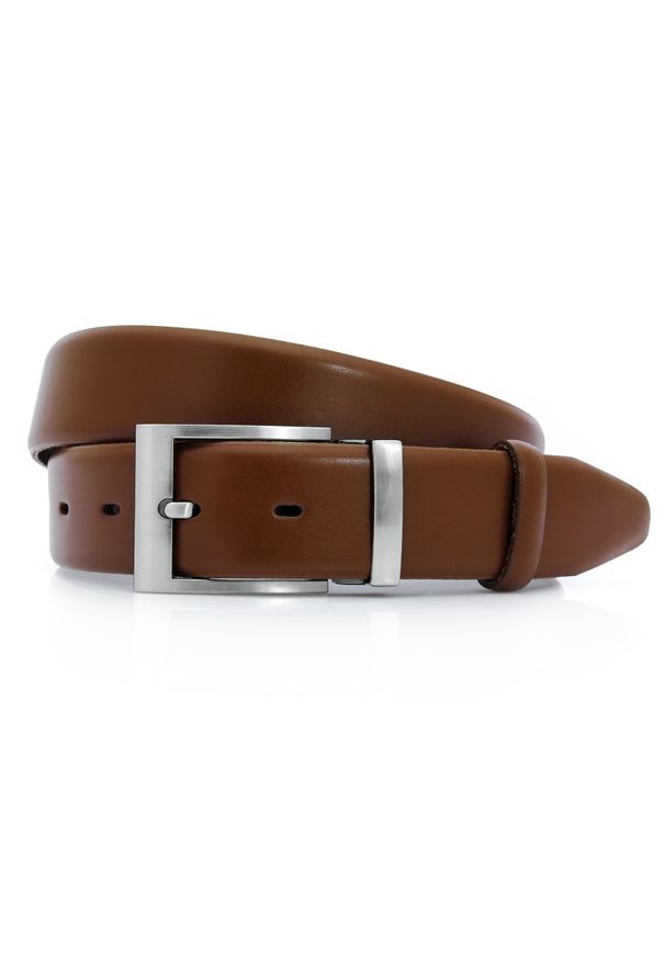 Brązowy pasek męski KMG78. Kolor: brązowy. Materiał: skóra