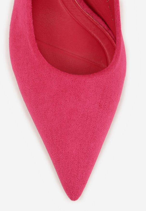 Born2be - Fuksjowe Czółenka z Odkrytą Piętą VICES na Obcasie Kaczuszka Anatema. Okazja: na co dzień. Kolor: różowy. Materiał: jeans, zamsz. Obcas: na obcasie. Styl: elegancki, casual. Wysokość obcasa: średni