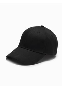 Ombre Clothing - Jednokolorowa męska czapka bejsbolówka z daszkiem – czarna V1. Kolor: czarny. Materiał: bawełna. Wzór: ze splotem. Styl: klasyczny, sportowy, casual