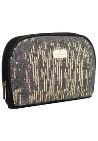 Czarna kosmetyczka z materiału syntetycznego, jednokomorowa i zamykana suwakiem - Peterson. Kolor: czarny. Materiał: syntetyk, materiał. Wzór: aplikacja #1