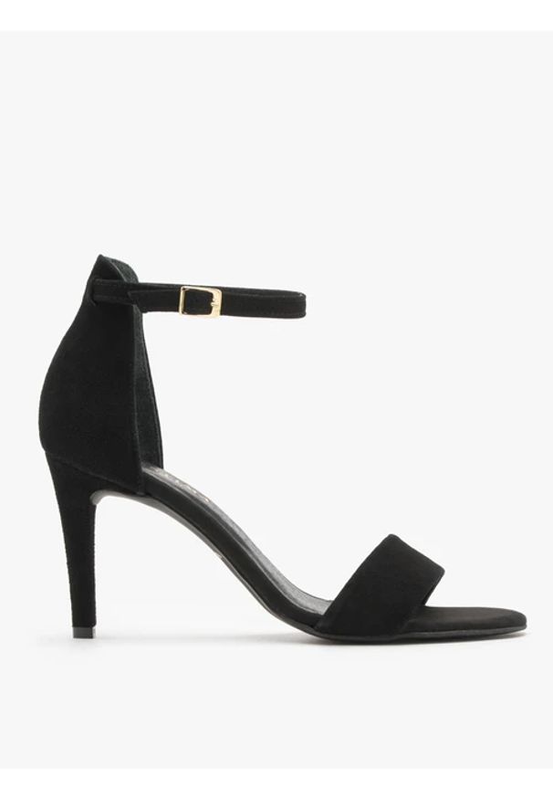 Ryłko - Czarne welurowe sandały na szpilce. Kolor: czarny. Materiał: skóra, welur. Obcas: na szpilce. Styl: street. Wysokość obcasa: średni
