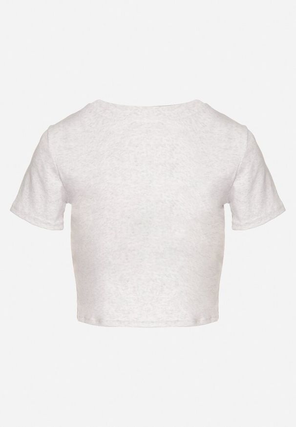 Born2be - Jasnoszary Bawełniany T-shirt z Napisem i Łańcuchem Olimelia. Kolor: szary. Materiał: bawełna. Wzór: napisy