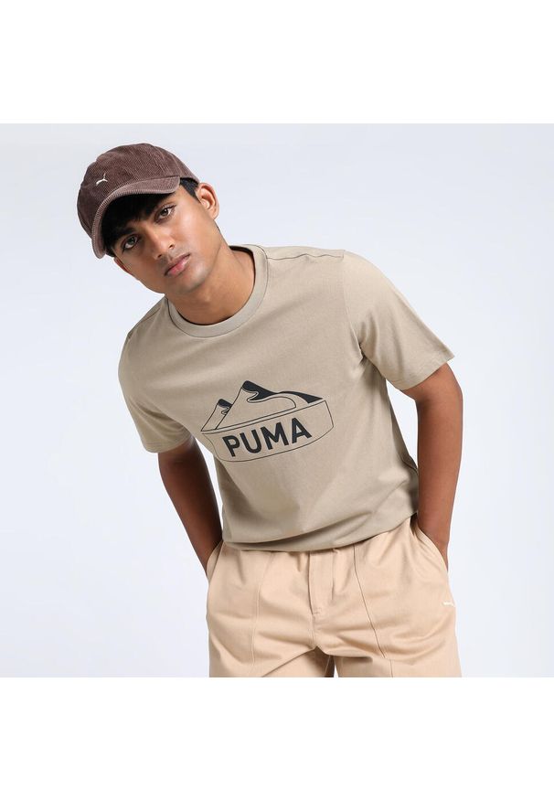 Puma - Męska koszulka z grafiką OPEN ROAD PUMA Oak Branch Beige. Kolor: beżowy