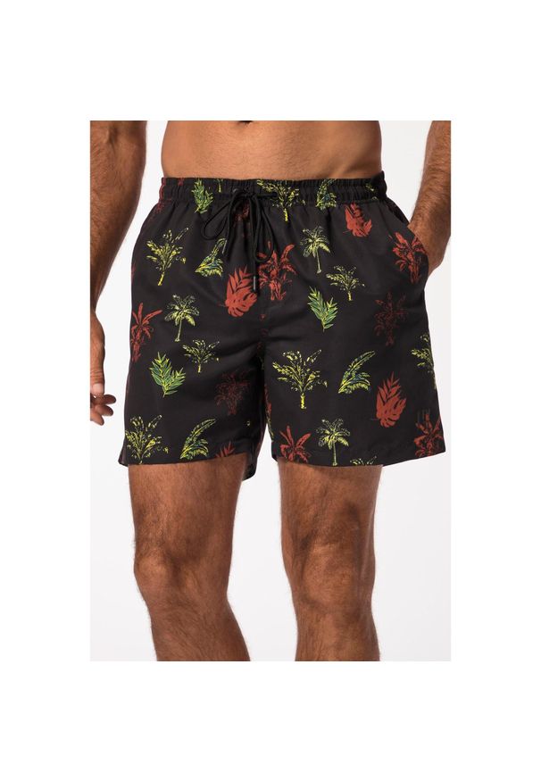 JAY-PI - Męskie Kąpielówki moda plażowa elastyczny pas nadruk roślinny. Kolekcja: plus size. Kolor: czarny. Materiał: poliester, materiał. Wzór: nadruk