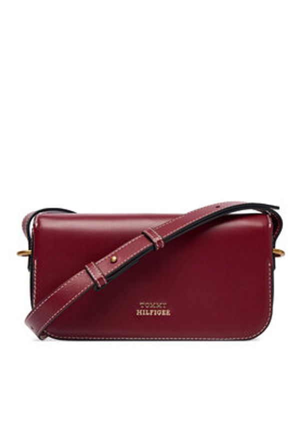 TOMMY HILFIGER - Tommy Hilfiger Torebka Th Script Flap Crossover AW0AW18399 Bordowy. Kolor: czerwony. Materiał: skórzane
