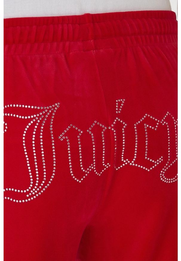 Juicy Couture - JUICY COUTURE Czerwone spodnie dresowe damskie z cyrkoniami Tina Outline, Rozmiar XS. Kolor: czerwony. Materiał: dresówka