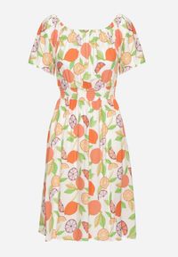 Born2be - Pomarańczowa Sukienka Hiszpanka z Bawełną i Motywem Cytrusów Avfila. Okazja: na co dzień. Typ kołnierza: dekolt hiszpanka. Kolor: pomarańczowy. Materiał: bawełna. Sezon: lato. Styl: casual, elegancki #2