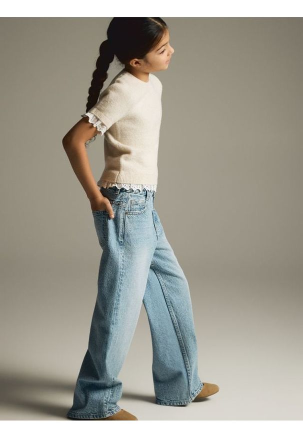 Reserved - Jeansy wide leg - niebieski. Kolor: niebieski