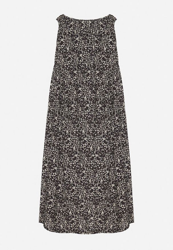 Born2be - Czarna Rozkloszowana Sukienka z Bawełny w Abstrakcyjny Wzór Annivione. Kolor: czarny. Materiał: bawełna. Długość rękawa: na ramiączkach. Styl: klasyczny, elegancki