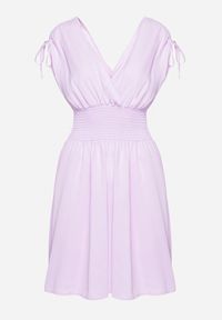 Born2be - Fioletowa Sukienka z Kopertowym Dekoltem Ściągana na Ramionach z Gumką w Talii Cornia. Typ kołnierza: dekolt kopertowy. Kolor: fioletowy. Typ sukienki: kopertowe #3