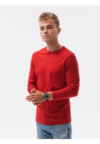Ombre Clothing - Longsleeve męski bez nadruku L138 - czerwony - XXL. Kolor: czerwony. Materiał: bawełna. Długość rękawa: długi rękaw. Styl: klasyczny #4