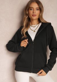 Renee - Czarna Bluza z Kapturem Zapinana na Suwak Edan. Okazja: na co dzień. Typ kołnierza: kaptur. Kolor: czarny. Materiał: jeans. Długość rękawa: długi rękaw. Długość: długie. Styl: sportowy, klasyczny, elegancki, casual #5