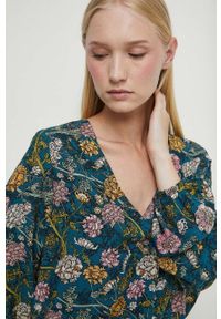 medicine - Medicine bluzka damska kolor turkusowy wzorzysta. Kolor: turkusowy. Materiał: tkanina. Długość rękawa: długi rękaw. Długość: długie #2