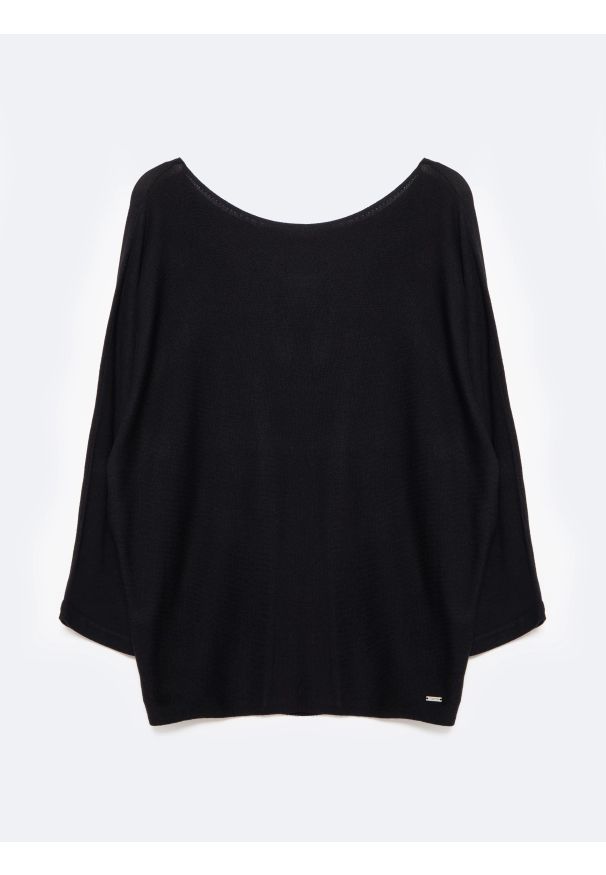 Big-Star - Sweter damski z wiskozy z rękawem 3/4 czarny Kikalia 906. Okazja: na co dzień. Kolor: czarny. Materiał: wiskoza. Styl: casual